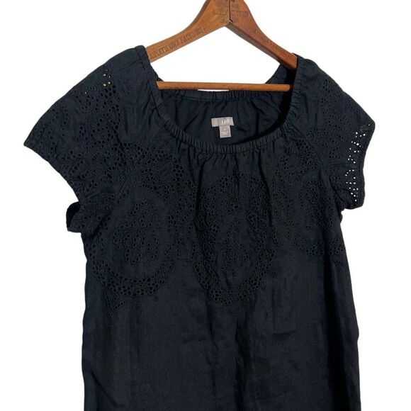 J. Jill 100% Linen Eyelet Embroidered Short Sleeve Mini Dress Black Size Small - Picture 3 of 9